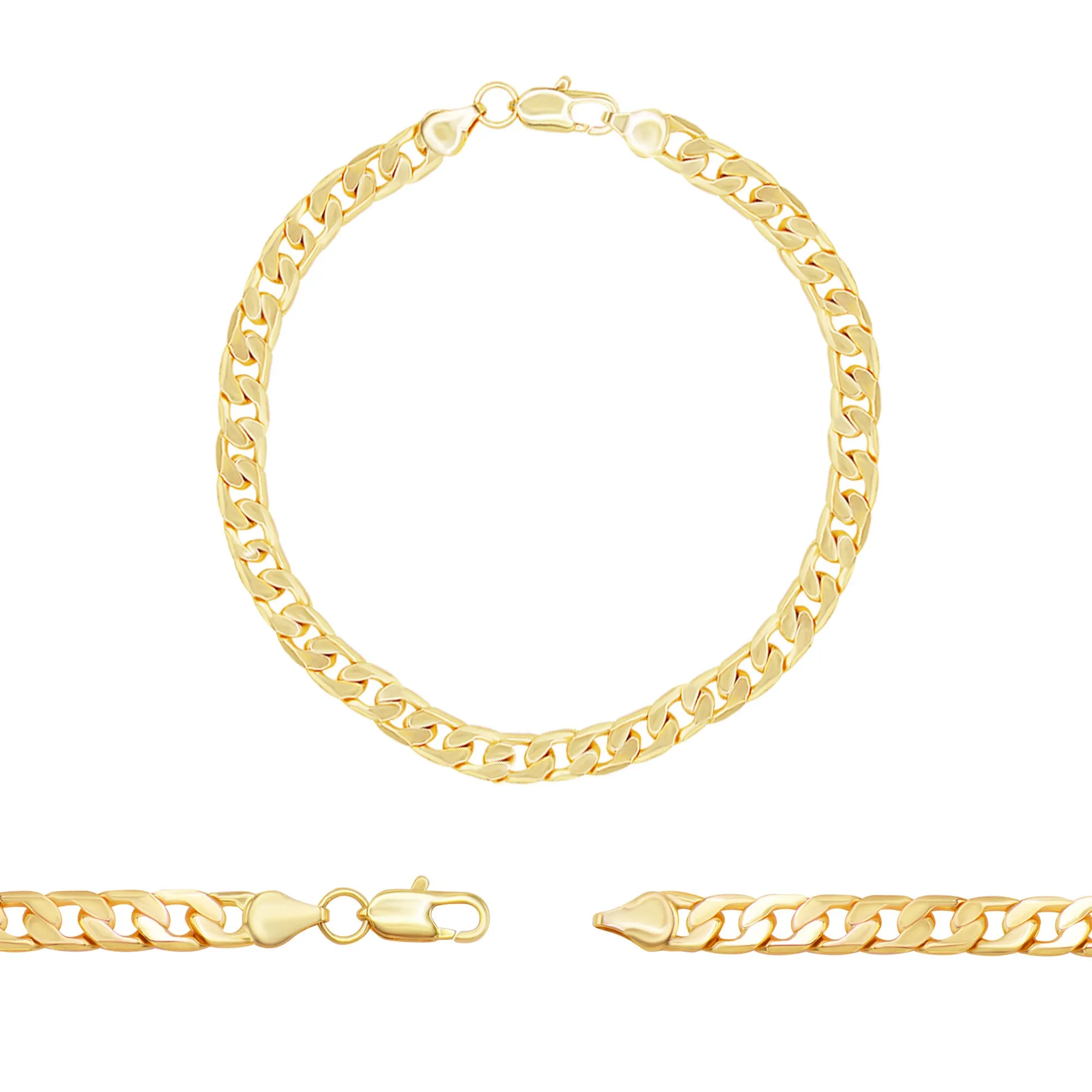 Cuban Link Chain 14K Gold Filled Bracelet 8.5" Lobster Claw Clasp Men Jewelry 6 mm 8 mm