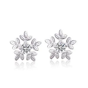 Cubic Zirconia & Silver-Plated Brushed Snowflake Stud Earrings