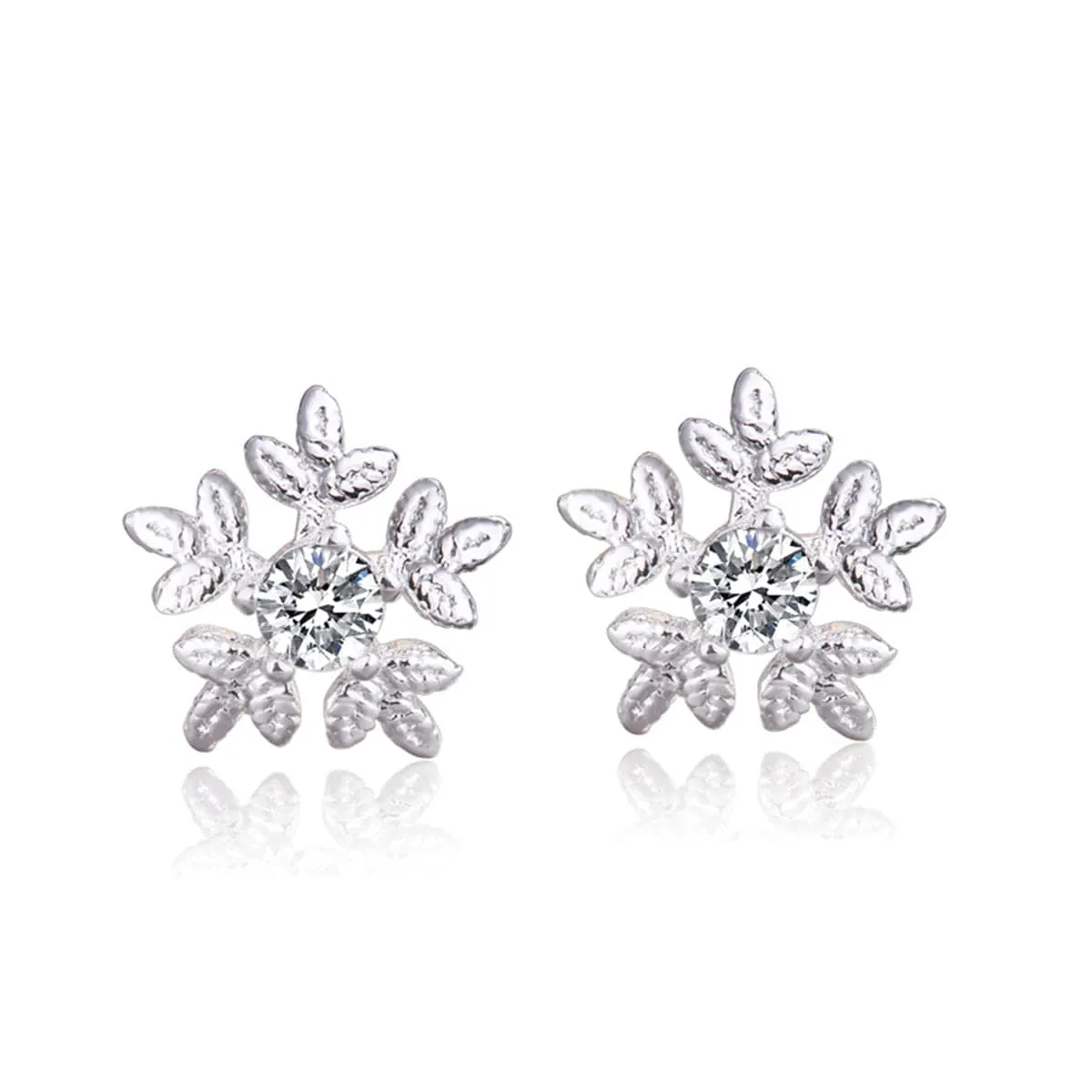 Cubic Zirconia & Silver-Plated Brushed Snowflake Stud Earrings