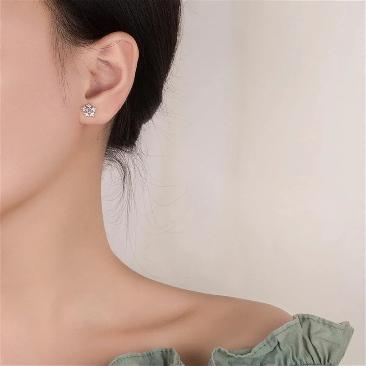 Cubic Zirconia & Silver-Plated Brushed Snowflake Stud Earrings