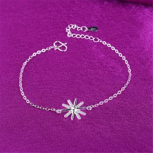 Cubic Zirconia & Silver-Plated Snowflake Charm Anklet