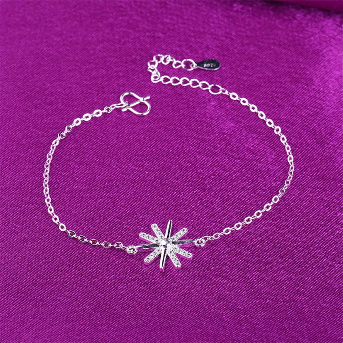 Cubic Zirconia & Silver-Plated Snowflake Charm Anklet