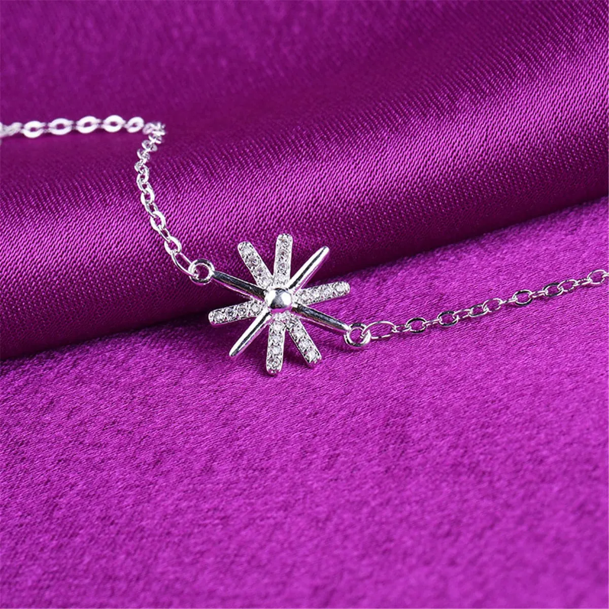 Cubic Zirconia & Silver-Plated Snowflake Charm Anklet