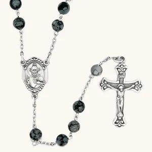 CUSTOM STERLING SILVER OBSIDIAN BEAD ROSARY NECKLACE | MADE IN USA