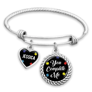 Customizable You Complete Me Autism Awareness Charm Bracelet