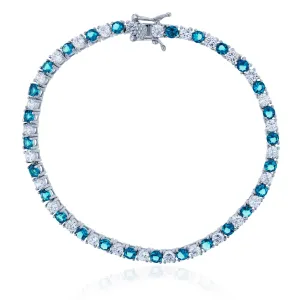 Cyan & White Zirconia Tennis Bracelet (Silver)