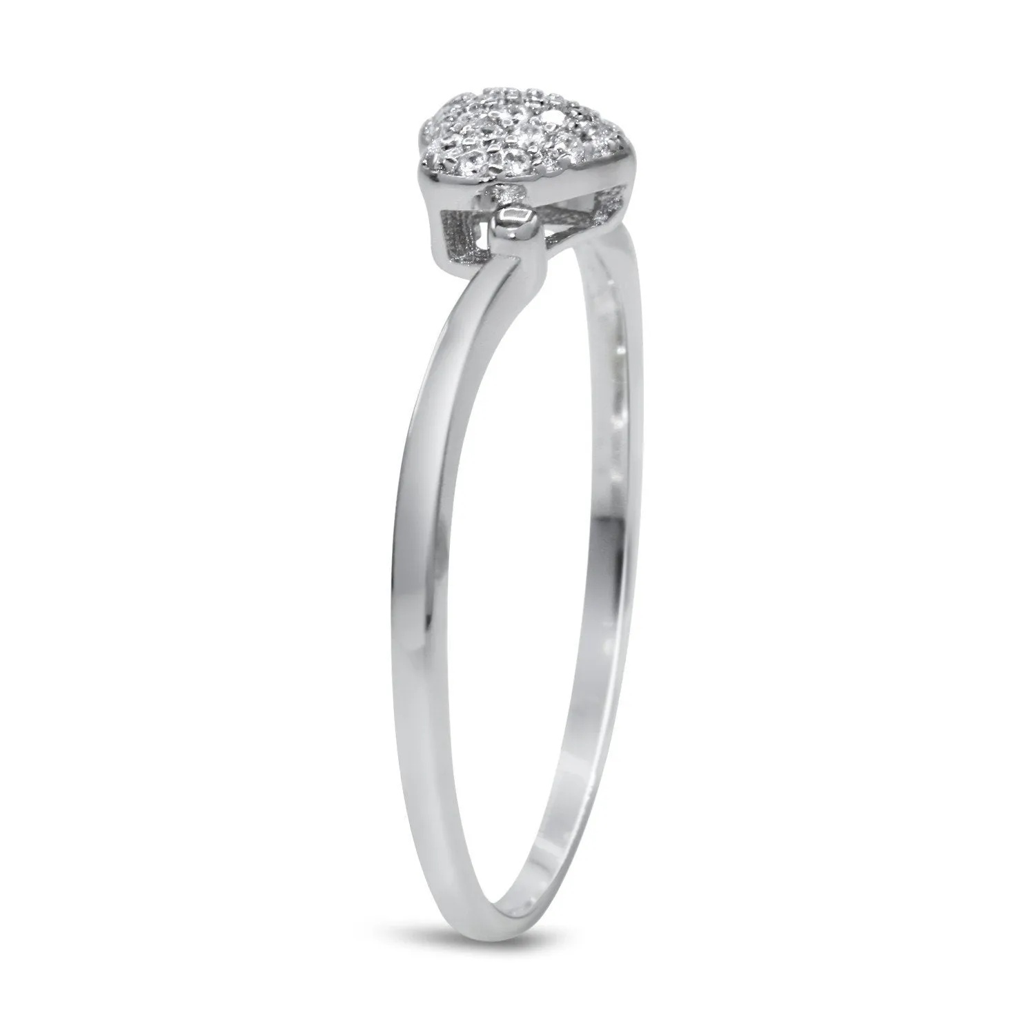 CZ 5mm Sterling Silver Plated Heart Shaped Crossover Halo Engagement Ring