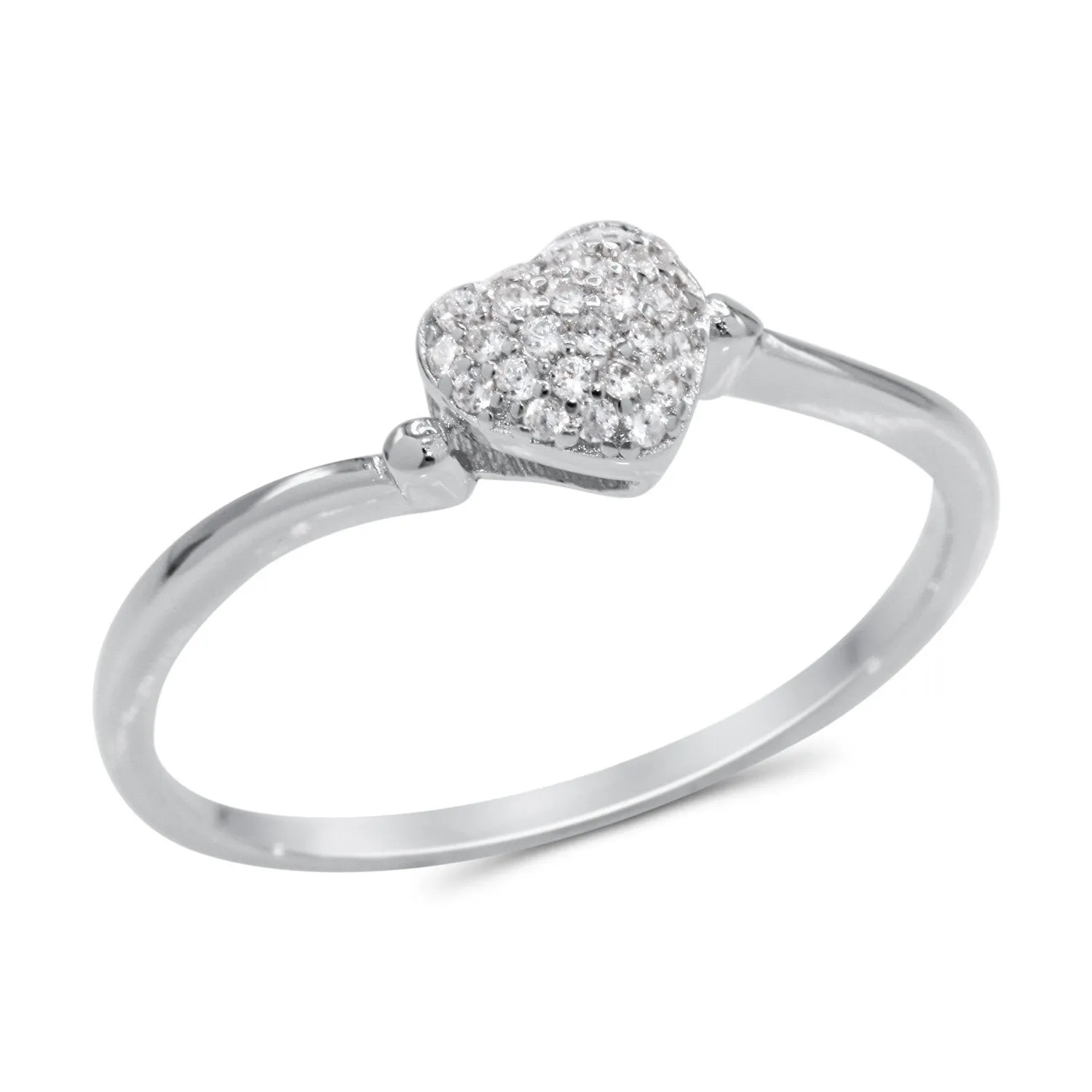 CZ 5mm Sterling Silver Plated Heart Shaped Crossover Halo Engagement Ring