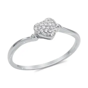 CZ 5mm Sterling Silver Plated Heart Shaped Crossover Halo Engagement Ring