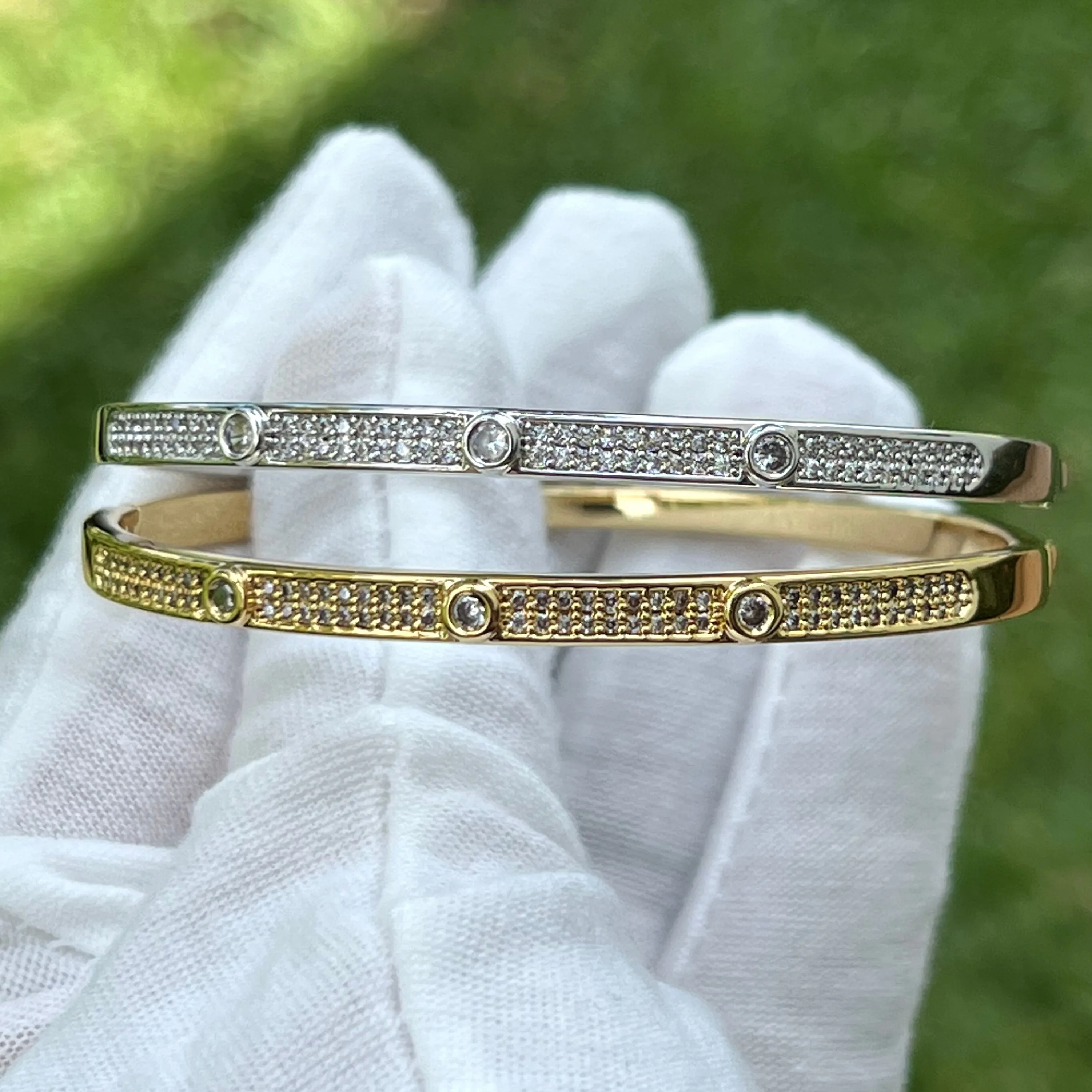 CZ Pave Bangle Bracelet - Gold or Silver