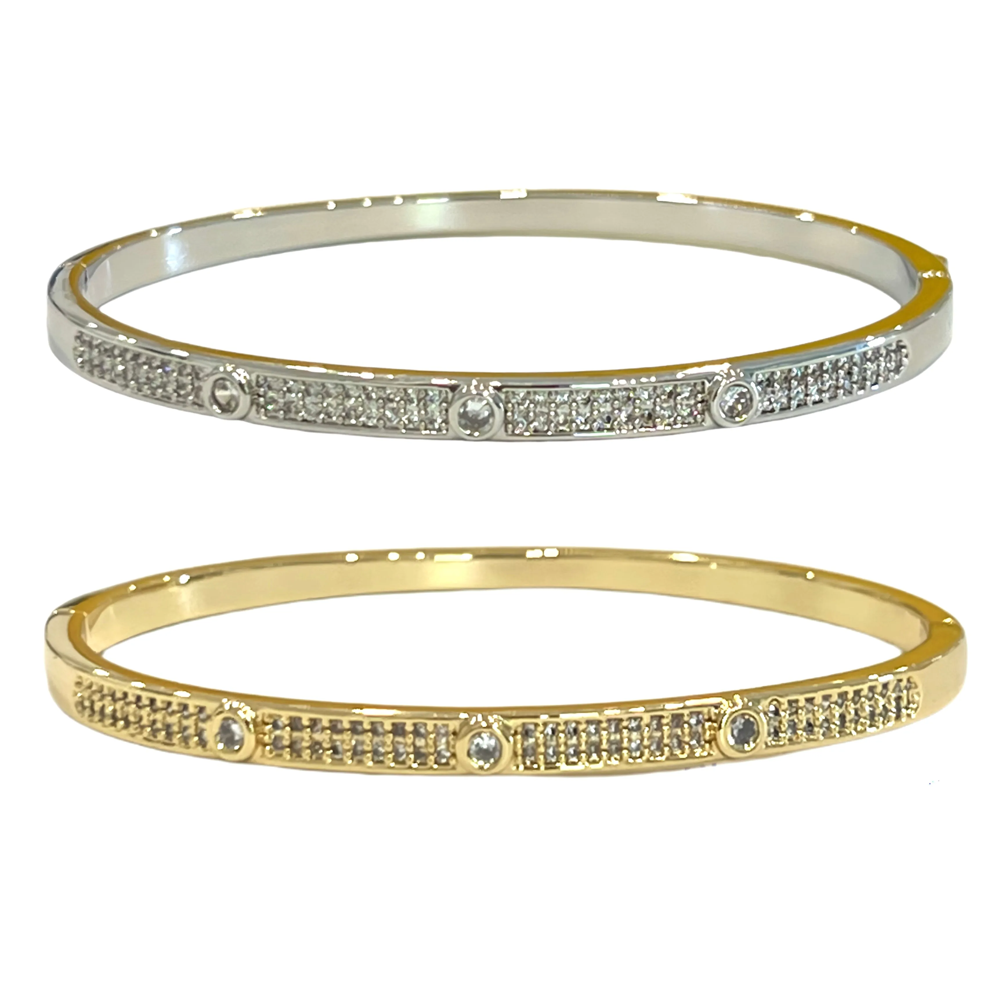 CZ Pave Bangle Bracelet - Gold or Silver