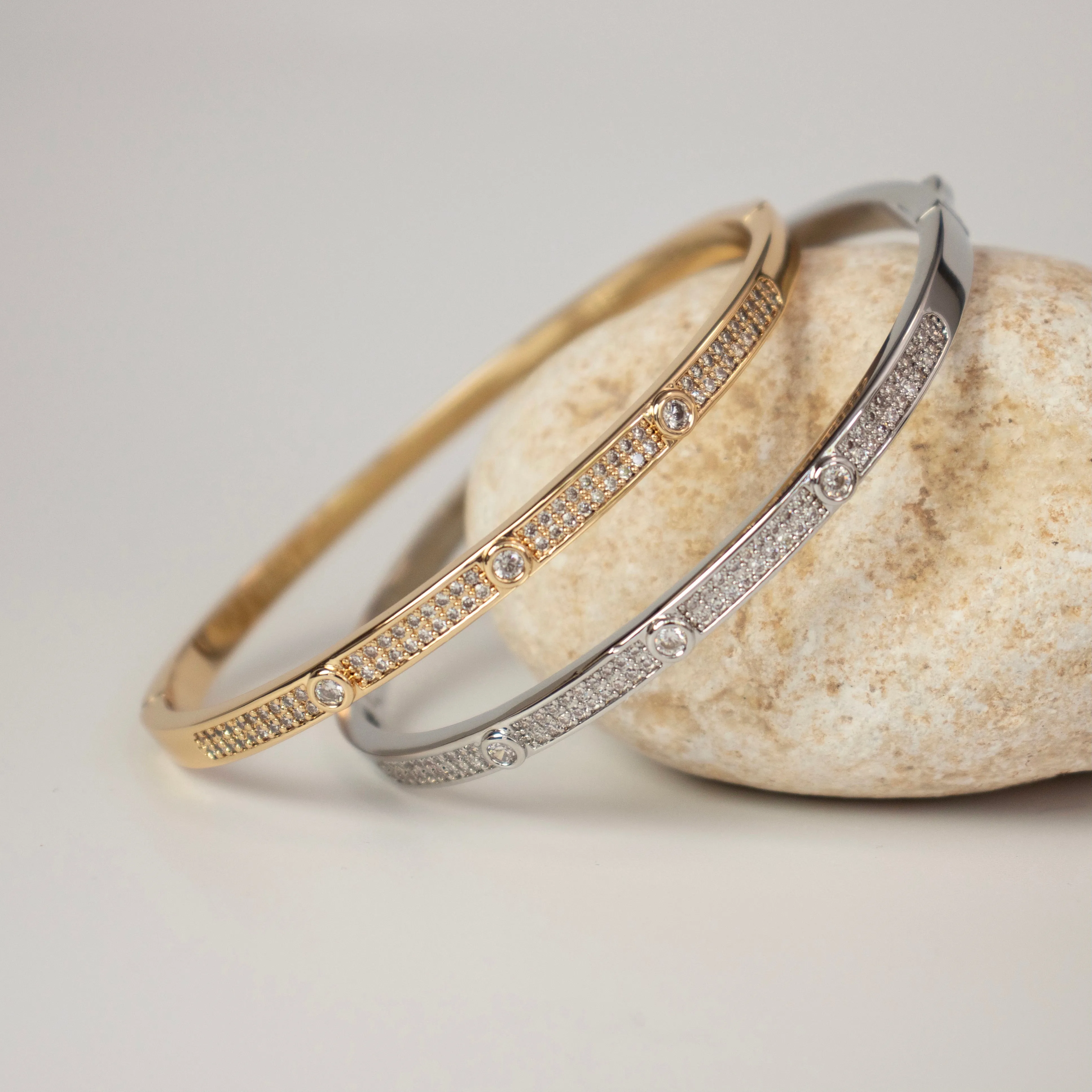 CZ Pave Bangle Bracelet - Gold or Silver