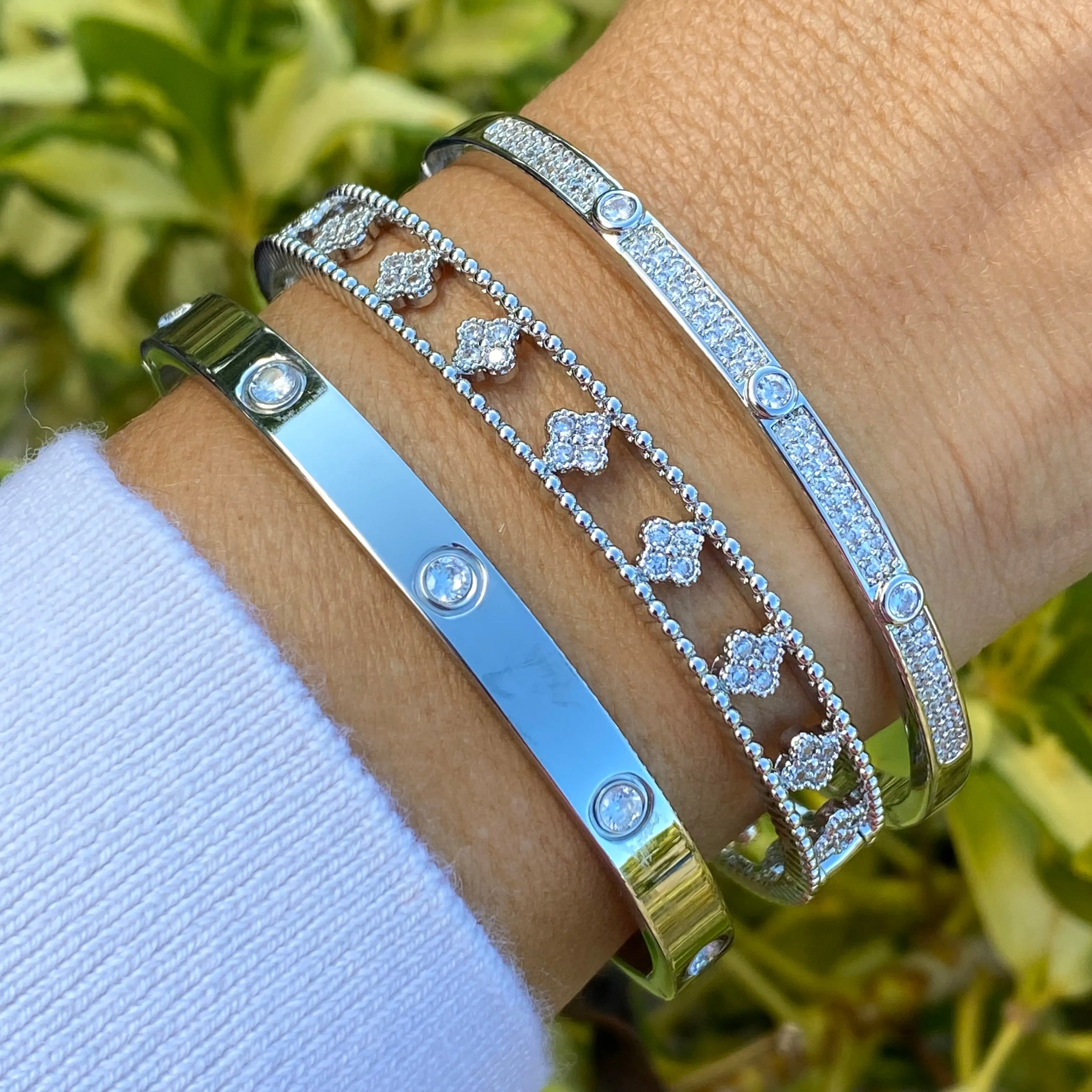 CZ Pave Bangle Bracelet - Gold or Silver