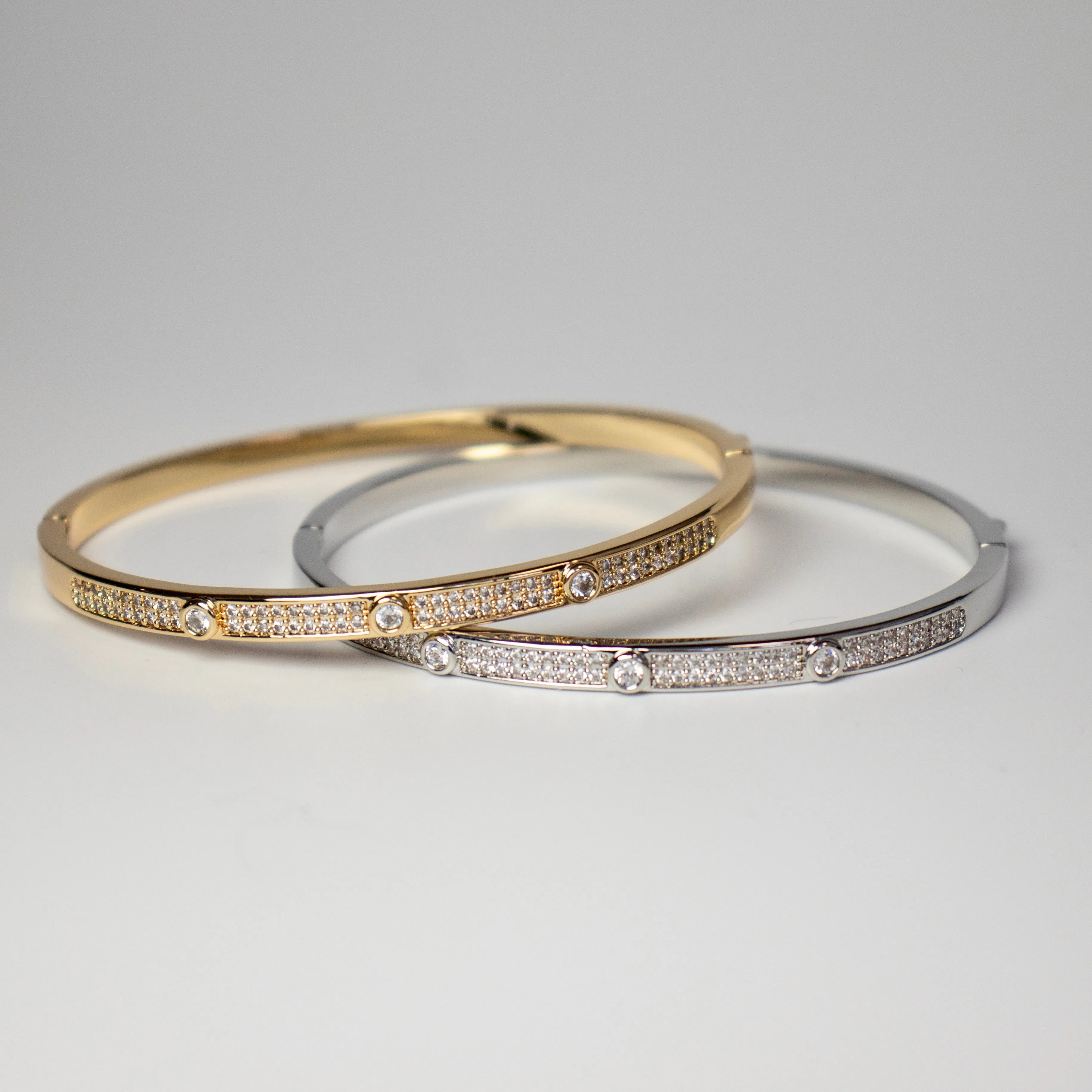 CZ Pave Bangle Bracelet - Gold or Silver