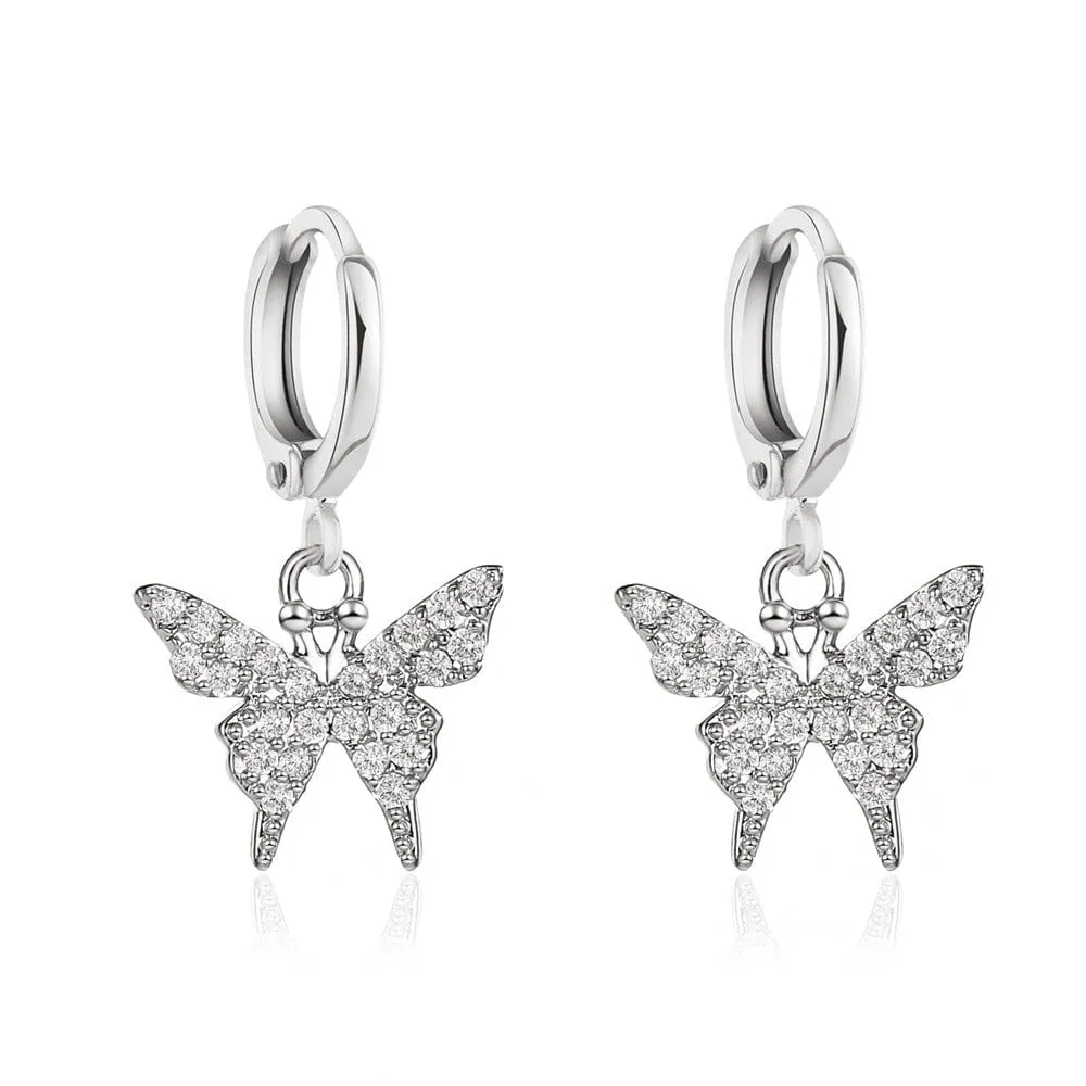 Dainty CZ Inlaid Butterfly Huggie Hoop Earrings