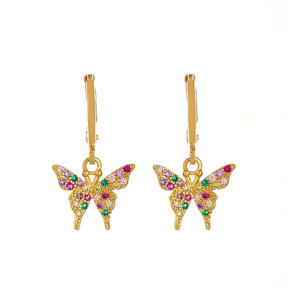 Dainty CZ Inlaid Butterfly Huggie Hoop Earrings