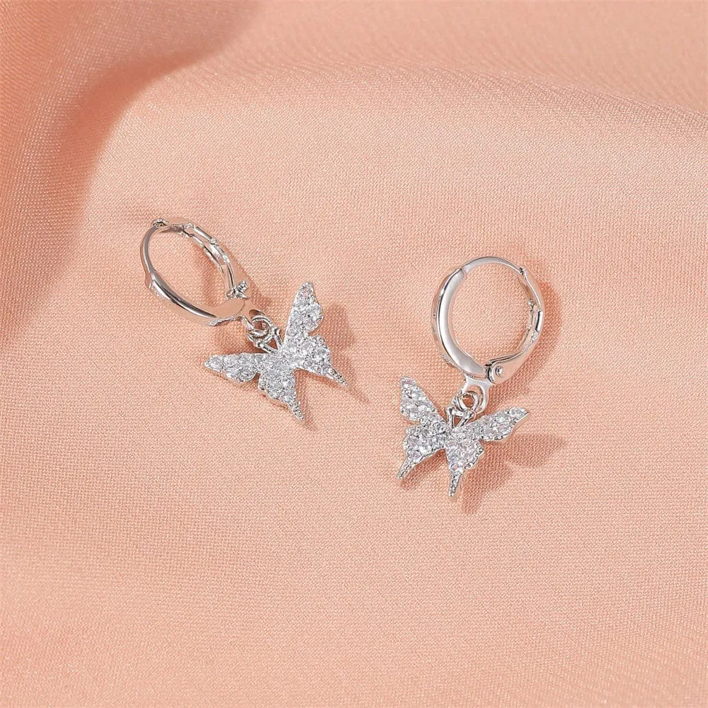Dainty CZ Inlaid Butterfly Huggie Hoop Earrings