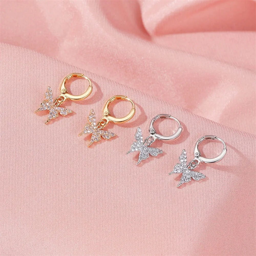 Dainty CZ Inlaid Butterfly Huggie Hoop Earrings