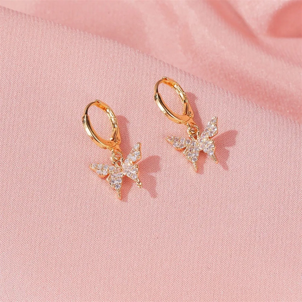 Dainty CZ Inlaid Butterfly Huggie Hoop Earrings
