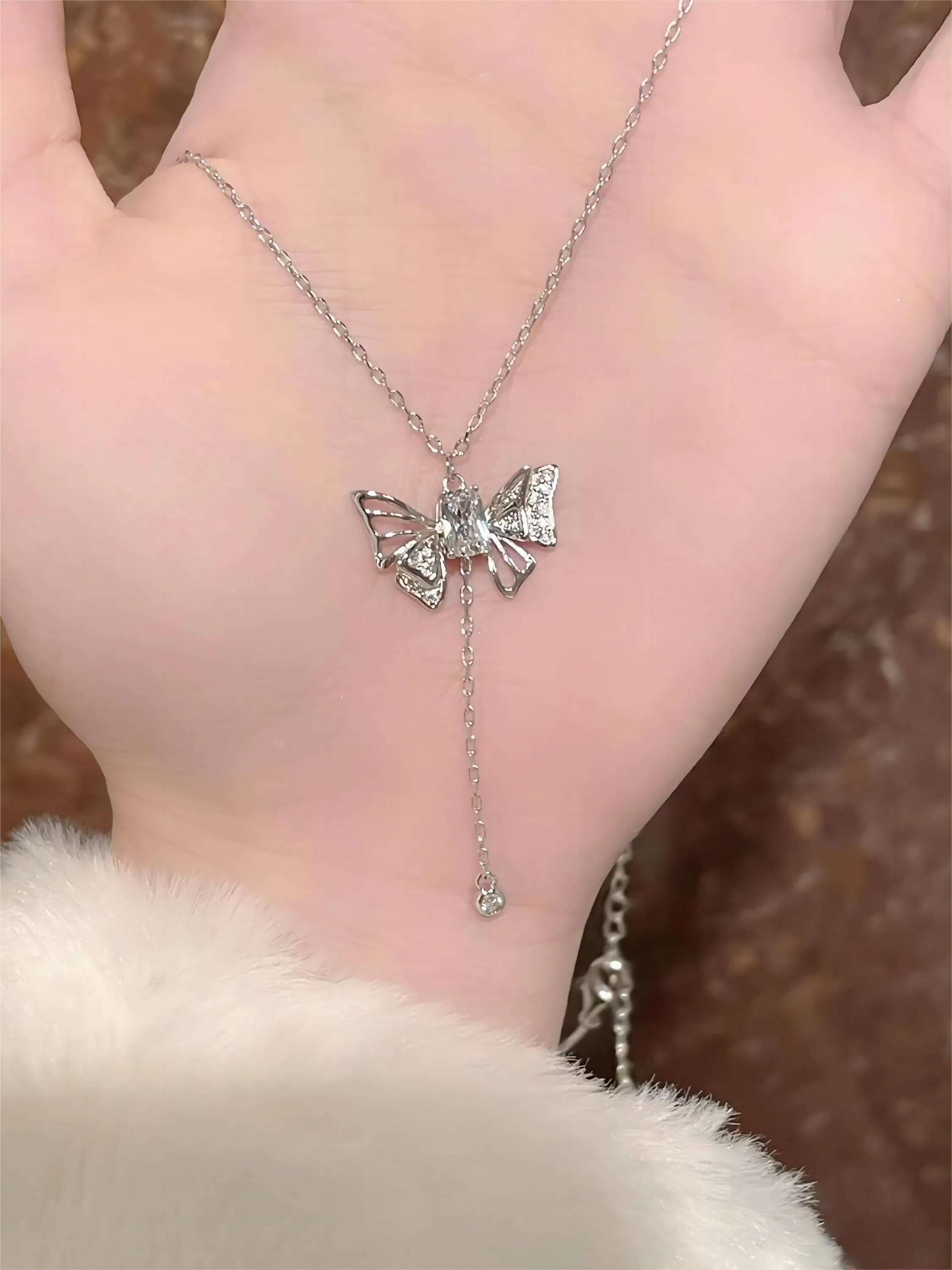 Dainty CZ Inlaid Butterfly Wings Necklace