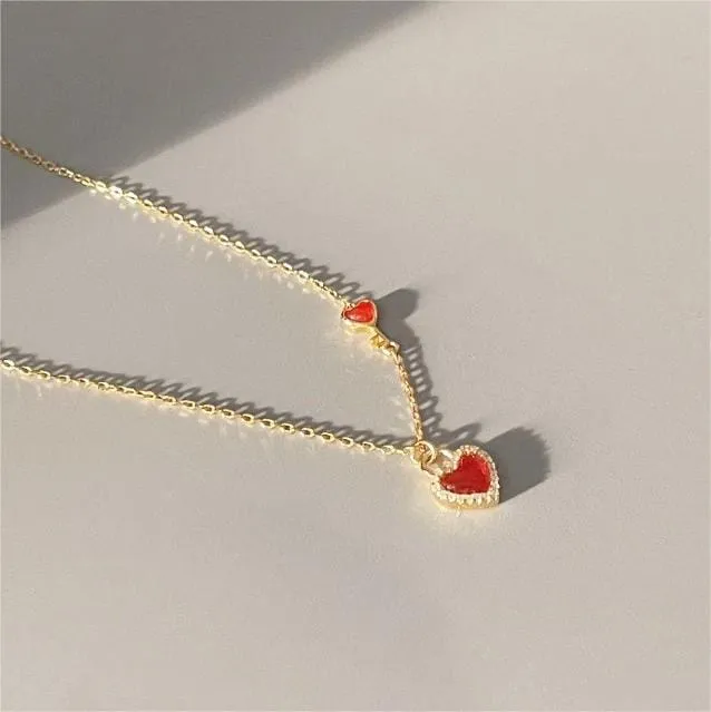 Dainty CZ Inlaid Lock And Key Heart Necklace