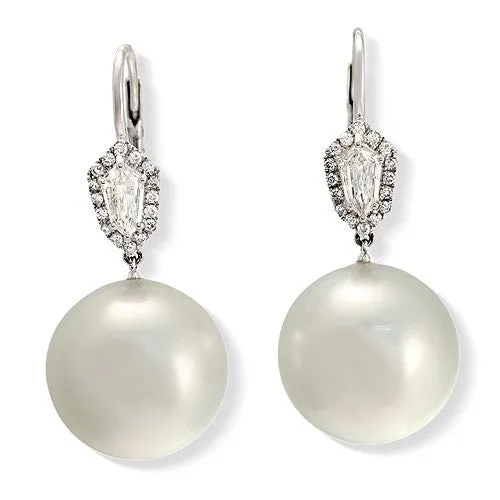 Diamond And South Sea Pearl Earrings, 18k White Gold