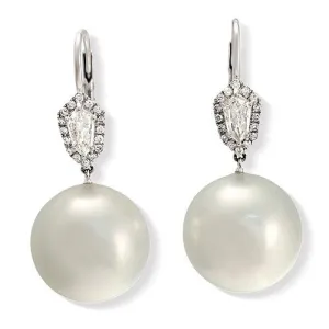 Diamond And South Sea Pearl Earrings, 18k White Gold