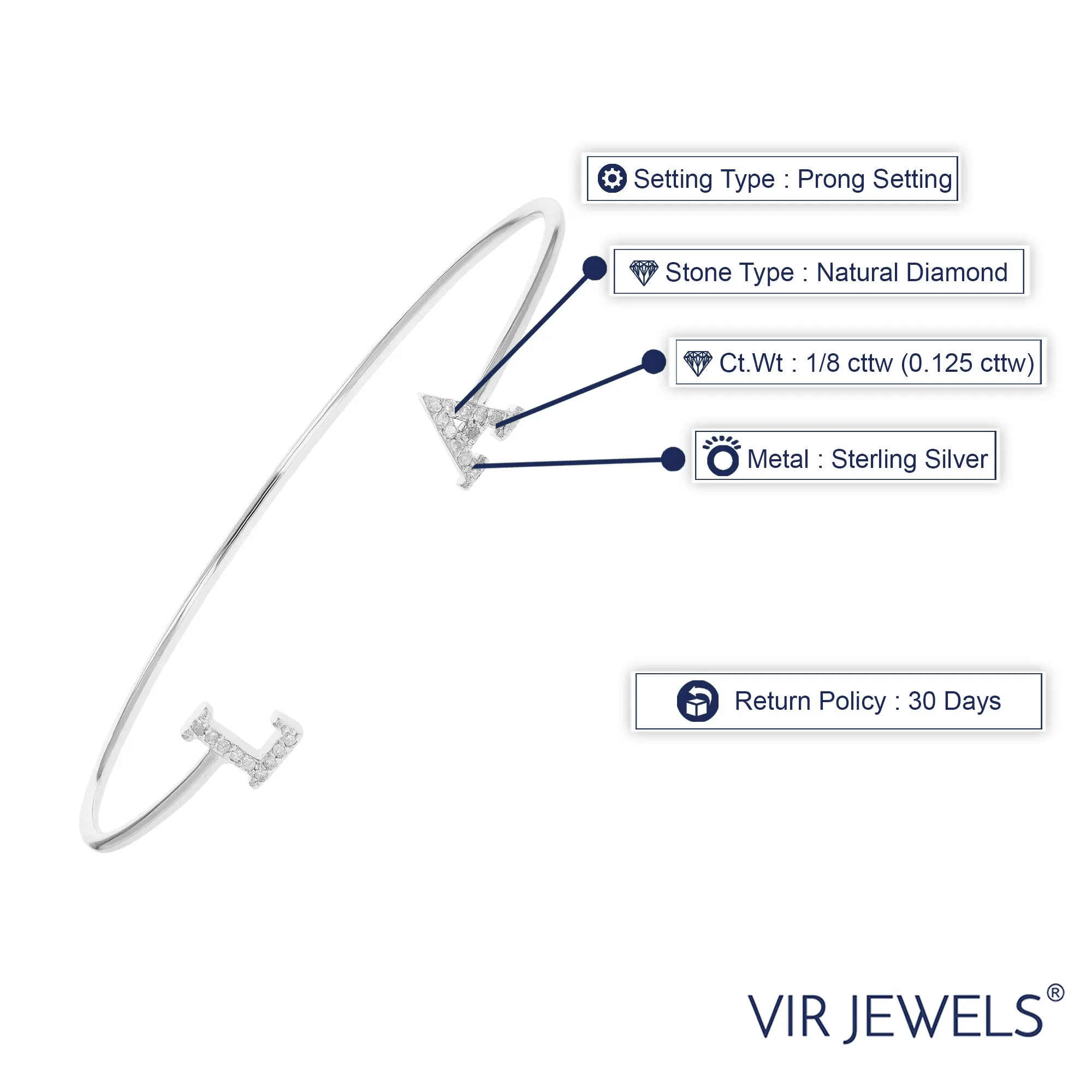 Diamond Cuff Bangle Bracelet in Sterling Silver
