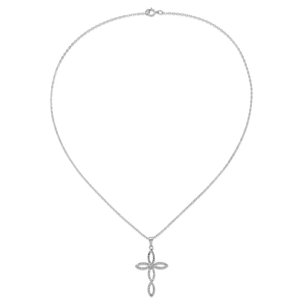 Diamond Fascination Diamond Mystique Sterling Silver Platinum-plated Diamond Cross 18 Inch Necklace