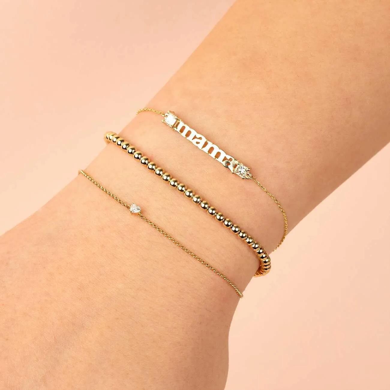 Diamond Princess Cut Mama Bracelet 14K