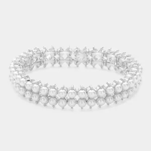 Double Row White Pearl Stretch Tennis Bracelet   |  591645
