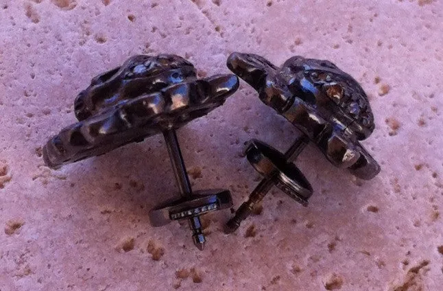 Earrings - Sterling Silver Skulls with Diamond Pave