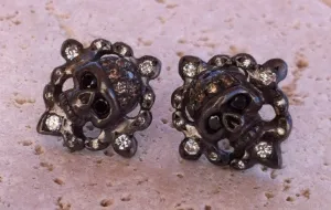 Earrings - Sterling Silver Skulls with Diamond Pave