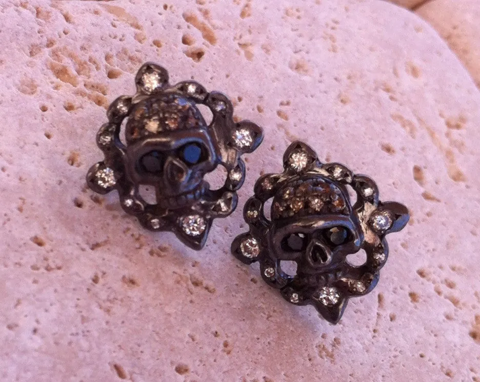 Earrings - Sterling Silver Skulls with Diamond Pave