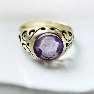 Edwardian Amethyst Crest Intaglio Ring