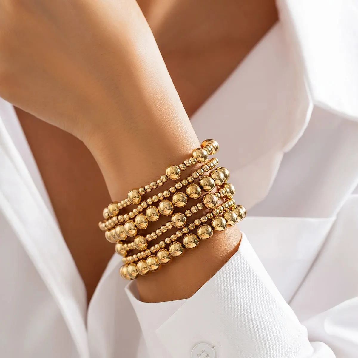 Elegant 6pcs Gold Silver Tone Ball Chain Bracelet Set