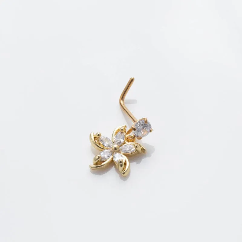Elegant CZ Inlaid Stainless Steel Heart Snowflake Floral Nose Piercing Nose Stud
