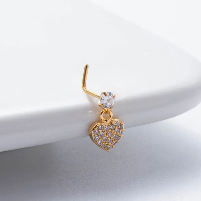 Elegant CZ Inlaid Stainless Steel Heart Snowflake Floral Nose Piercing Nose Stud