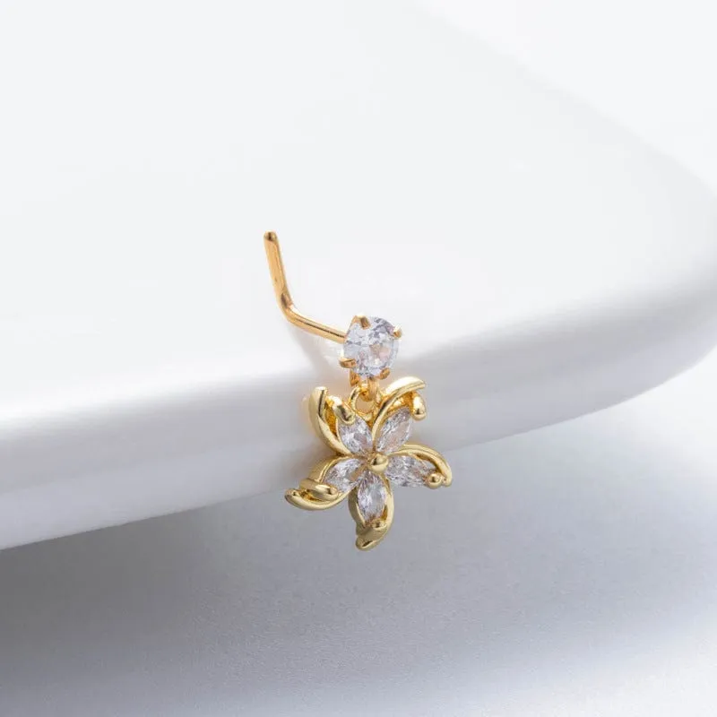Elegant CZ Inlaid Stainless Steel Heart Snowflake Floral Nose Piercing Nose Stud