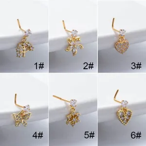 Elegant CZ Inlaid Stainless Steel Heart Snowflake Floral Nose Piercing Nose Stud