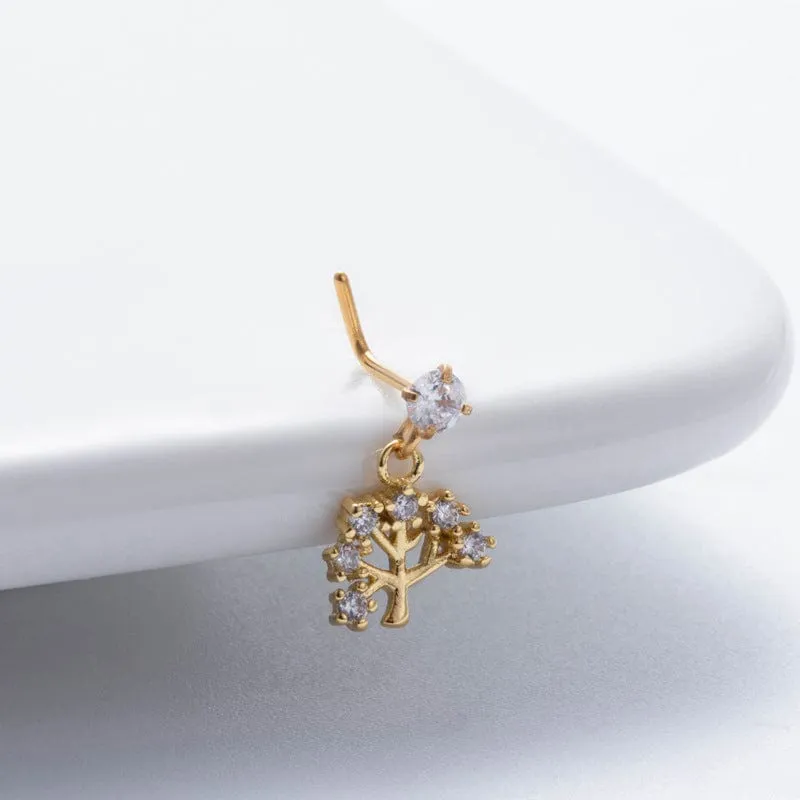 Elegant CZ Inlaid Stainless Steel Heart Snowflake Floral Nose Piercing Nose Stud