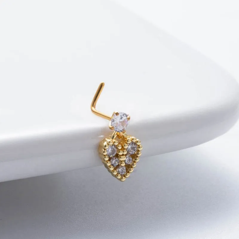 Elegant CZ Inlaid Stainless Steel Heart Snowflake Floral Nose Piercing Nose Stud