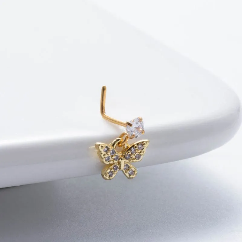 Elegant CZ Inlaid Stainless Steel Heart Snowflake Floral Nose Piercing Nose Stud