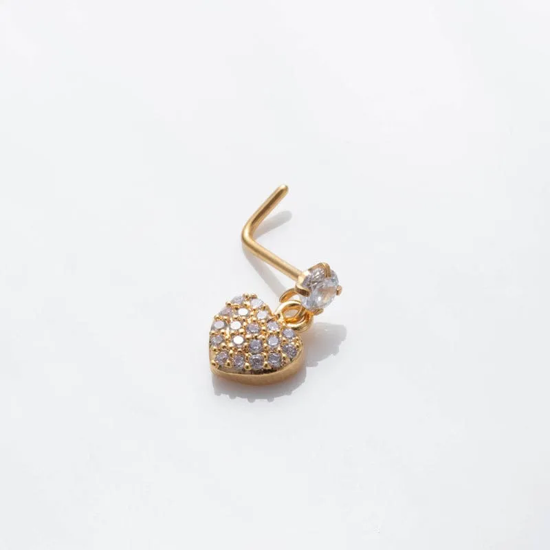 Elegant CZ Inlaid Stainless Steel Heart Snowflake Floral Nose Piercing Nose Stud