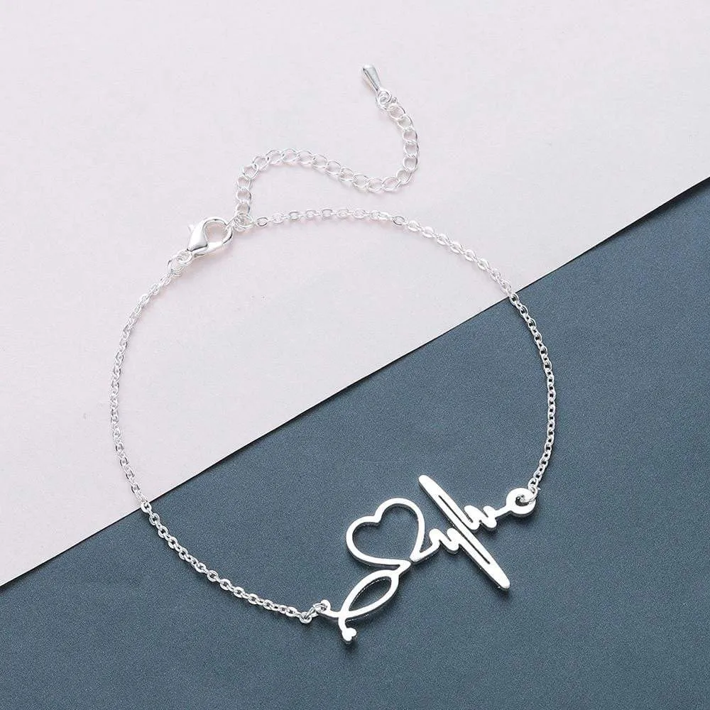 Elegant Nurse Bracelet infused with Hearts, a Pulse & a Stethoscope!