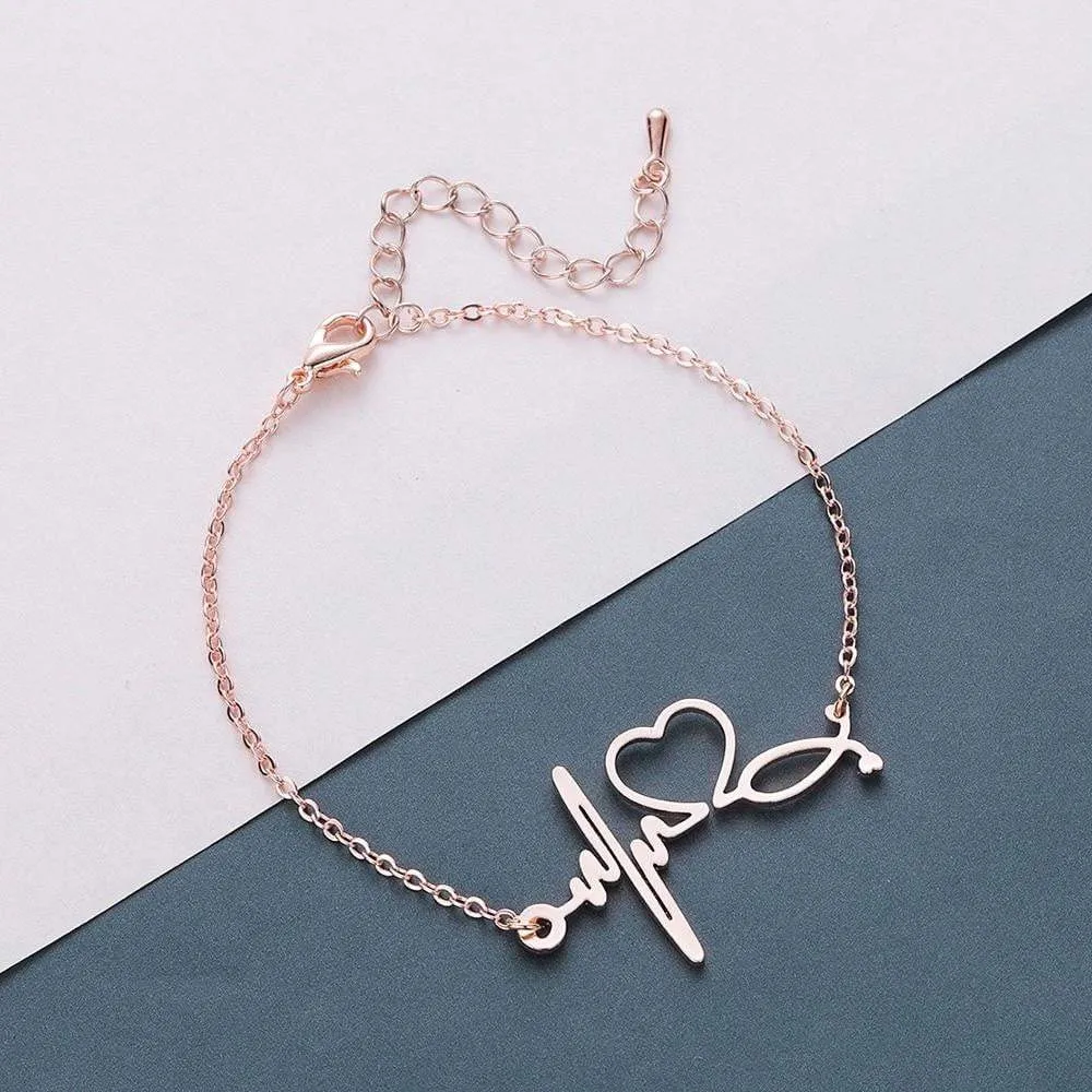 Elegant Nurse Bracelet infused with Hearts, a Pulse & a Stethoscope!