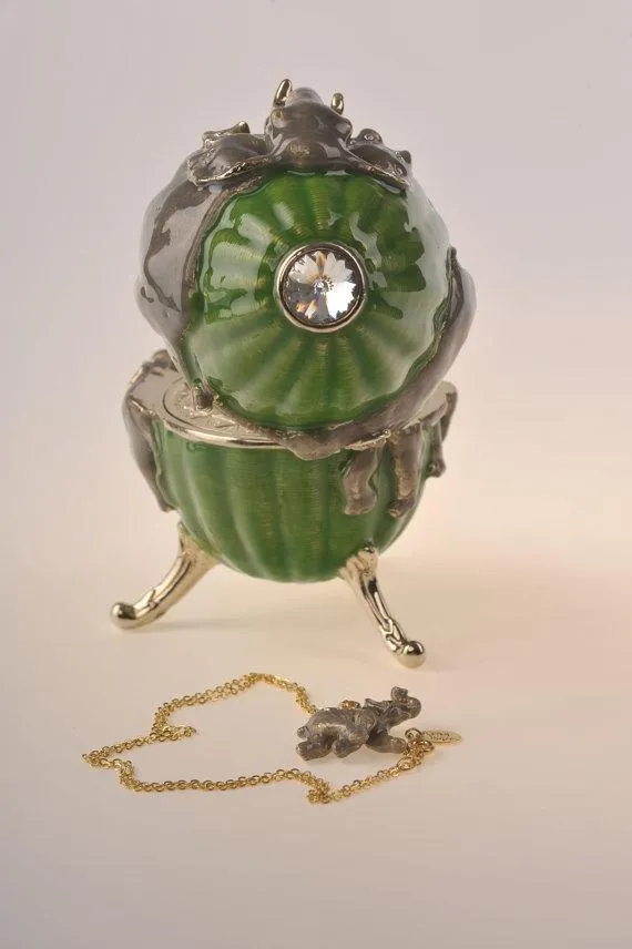 Elephants Egg Trinket Box with a Surprise Elephant Pendant