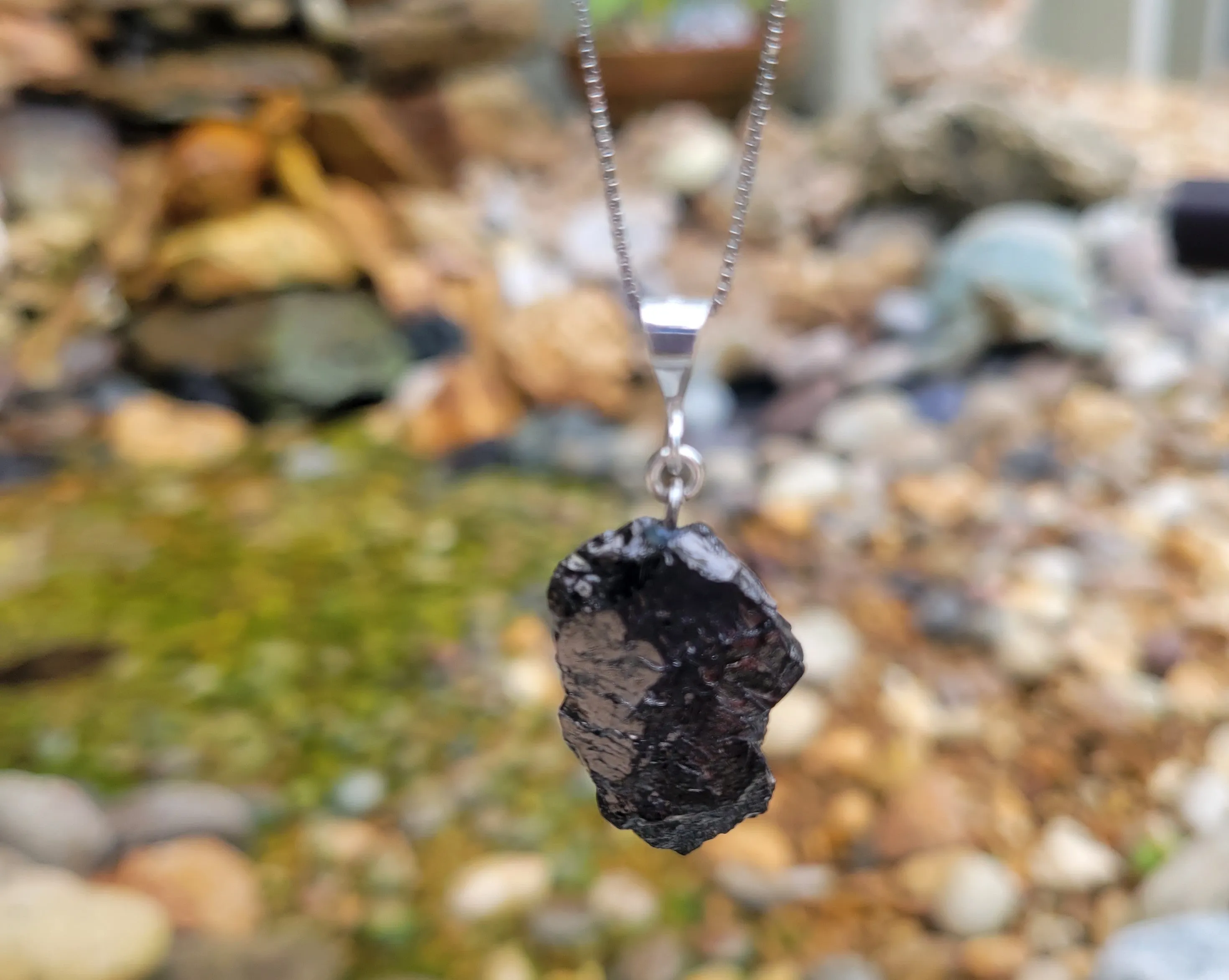 Elite Noble Raw Shungite Pendant and Sterling Silver Necklace (3 - 5 grams)