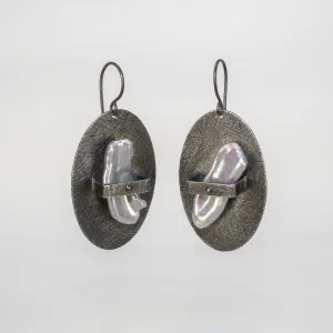 Ellipse Single Band Earrings with Biwa Pearls by Heather Guidero