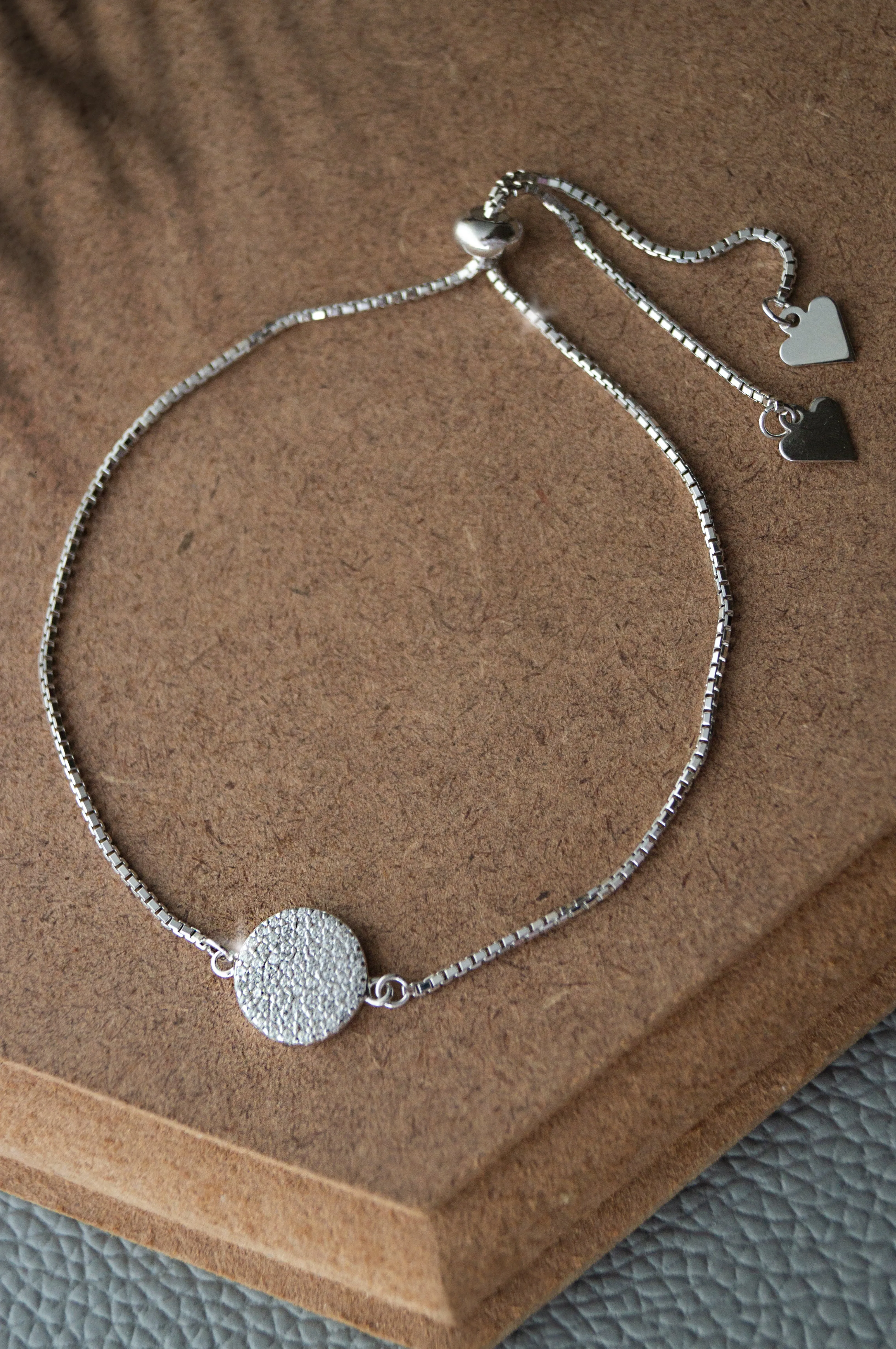 Enchanting Sparkly Disk Rose Gold Plated Sterling Silver Pull Chain Bracelet